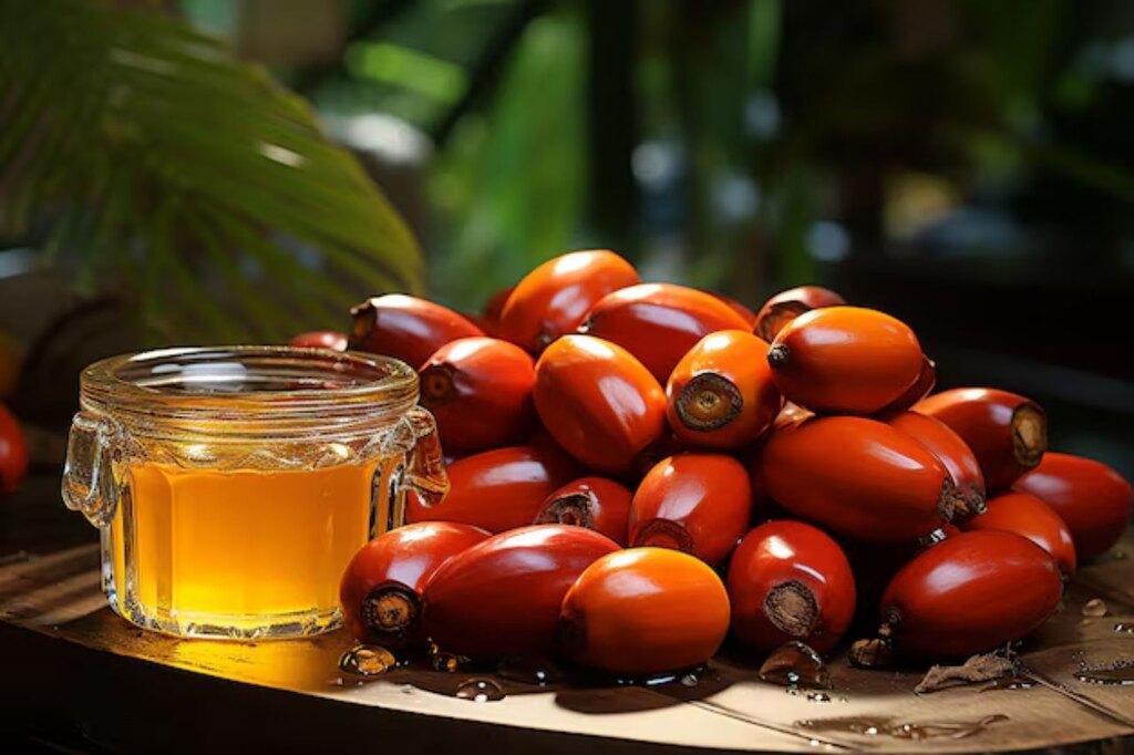 Frutos de palma com óleo de palma extraído, ingrediente utilizado em alimentos, cosméticos e diversos produtos industriais